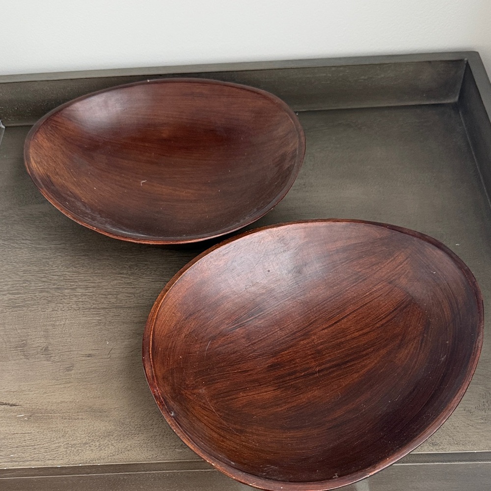 Handcrafted Dark Brown Wooden Serving Bowls - Set of 2